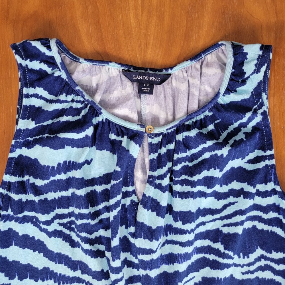 Lands' End Sleeveless Blue Aqua Tiger Print Keyhole A-Line Maxi Sundress - S - Picture 6 of 9